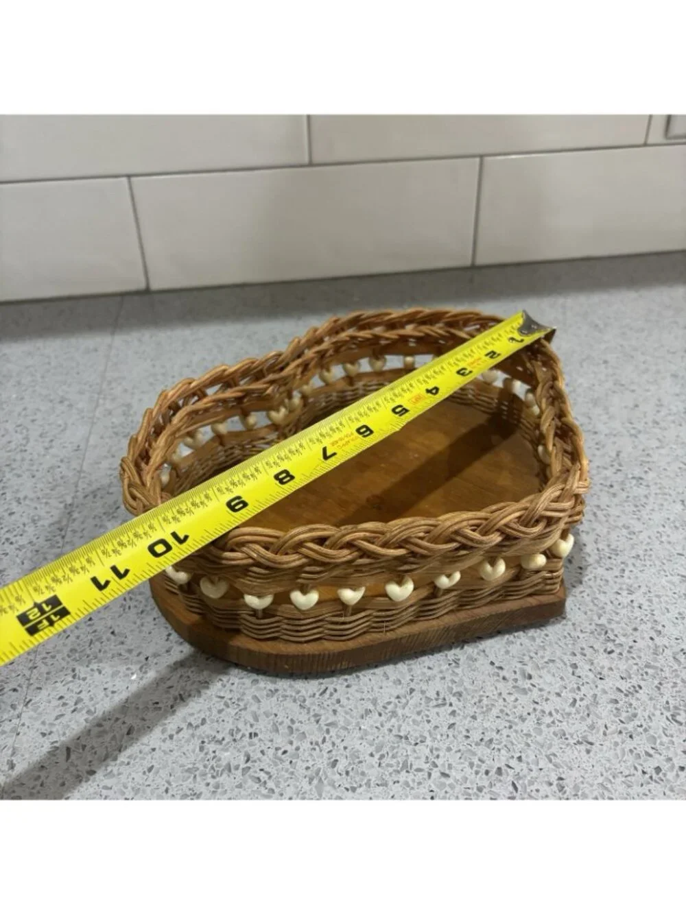 Vintage Basket Heart Woven Beaded 90s Cottagecore Decor Accent Grannycore